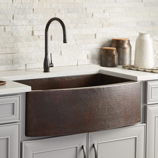 Native Trails Rhapsody Hammered Copper Curved Farmhouse Apron Kitchen Sink