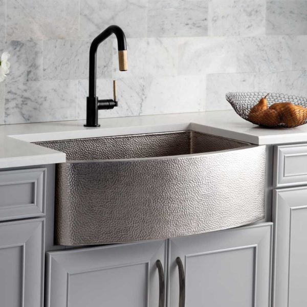 Native Trails Rhapsody Hammered Copper Curved Farmhouse Apron Kitchen Sink