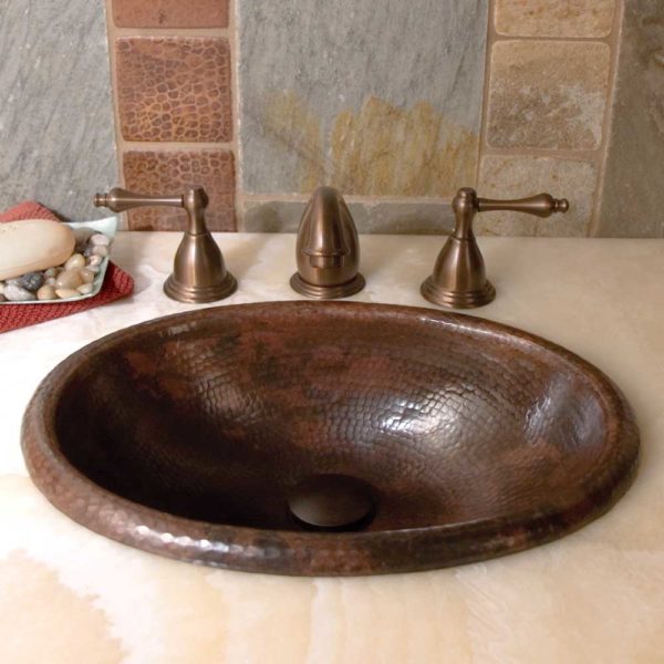 Native Trails Rolled Baby Classic Oval Drop-in Hand Hammered Copper Bathroom Sink