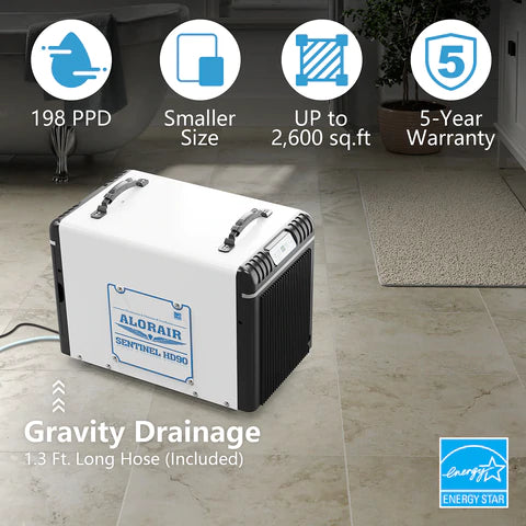 AlorAir Sentinel HD90 198 PPD Basement & Crawl Space Dehumidifier With Auto Defrost