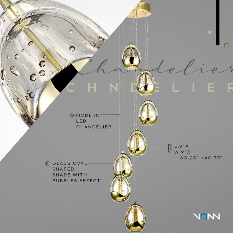 VONN Venezia 7-Light VAC3207GL Integrated LED Chandelier in Gold