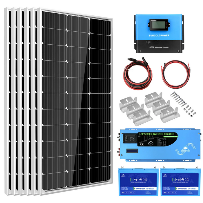 SunGoldPower Off Grid Solar Kit 3000W Inverter 12VDC 120V Output LiFePO4 Battery 600 Watt Solar Back Up SGK-PRO3