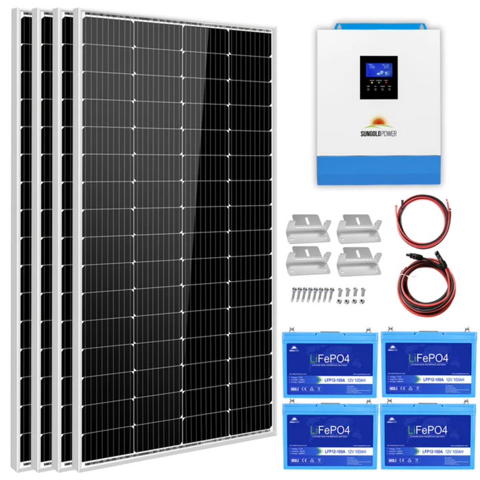 SunGoldPower Solar Kit 3000W 24V inverter 120V Output Lithium Battery 800 Watt Solar Panel SGKT-3PRO