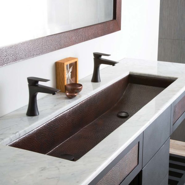 Native Trails Trough 48-Inch Hand Hammered Copper Rectangular Bathroom Sink