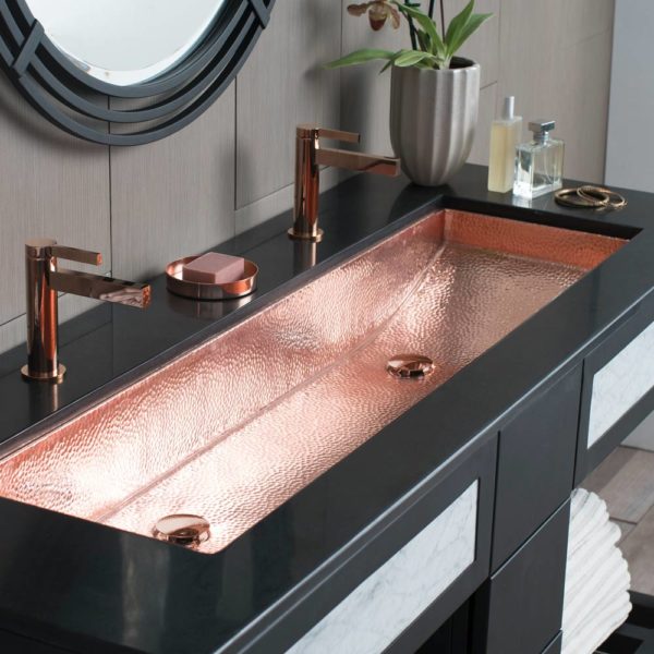 Native Trails Trough 48-Inch Hand Hammered Copper Rectangular Bathroom Sink