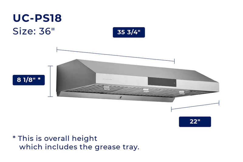 Hauslane 30" Chef UC-PS18 860 CFM Ducted Undercabinet Range Hood