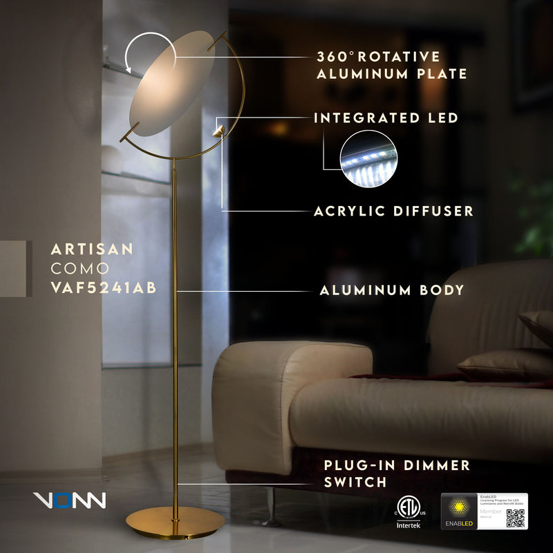 VONN Como 60" VAF5241AB Integrated LED Floor Lamp with Silver Shade