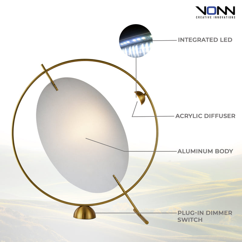 VONN Como 20" VAT6241AB Integrated LED Table Lamp with Silver Shade in Antique Brass