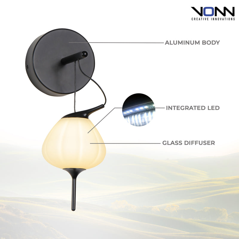 VONN Lecce VAW1221BL Integrated LED Wall Sconce with Glass Shade - Black