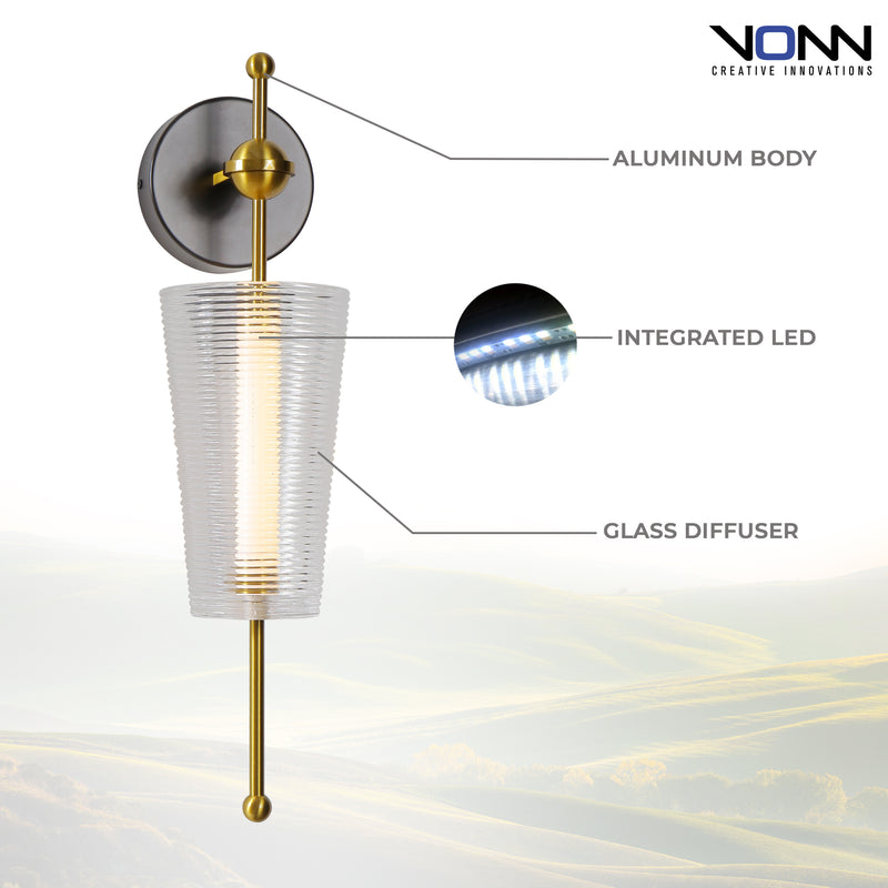 VONN Toscana VAW1101AB Integrated LED Wall Sconce in Antique Brass