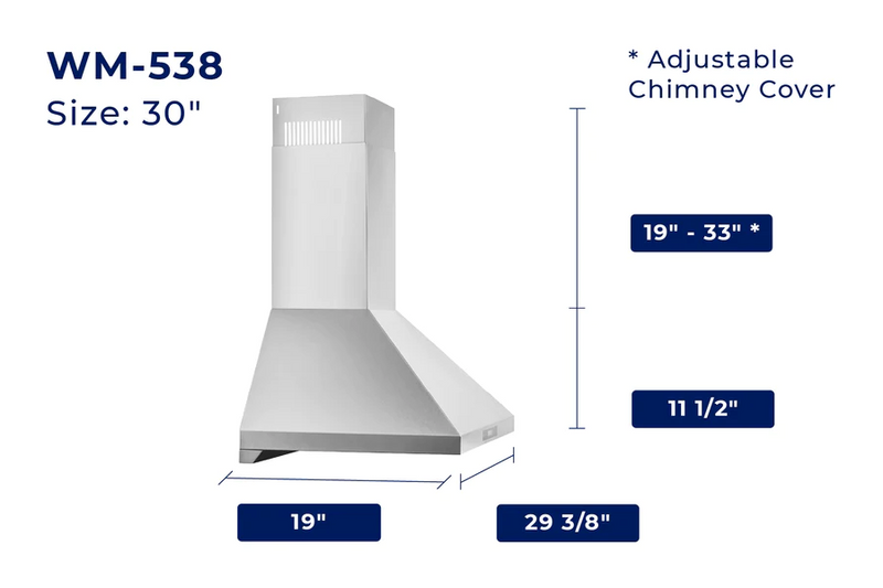 Hauslane WM-538 Chef Series 860 CFM Convertible Stainless Steel Wall-Mounted Range Hood