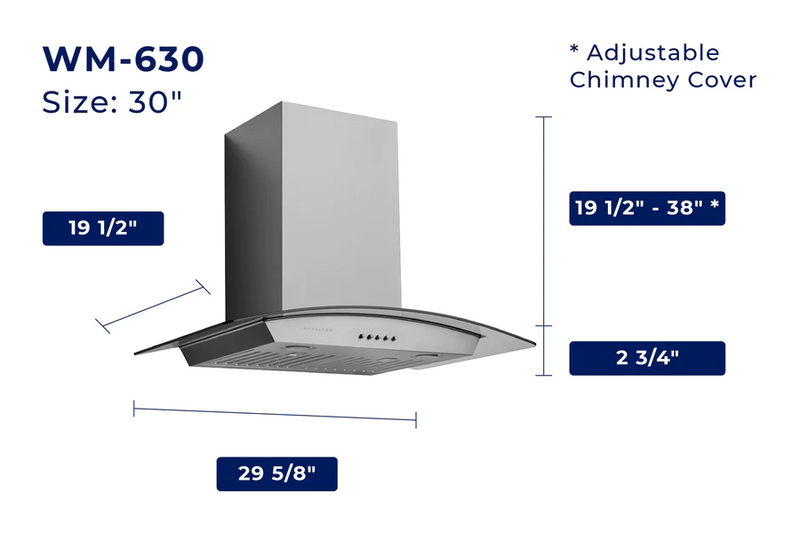 Hauslane WM-630 Chef Series 860 CFM Convertible Stainless Steel Wall-Mounted Range Hood