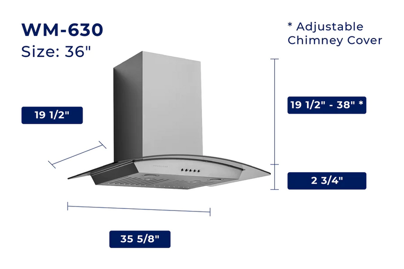 Hauslane WM-630 Chef Series 860 CFM Convertible Stainless Steel Wall-Mounted Range Hood