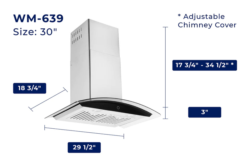 Hauslane WM-639 Chef Series 900 CFM Convertible Stainless Steel Wall-Mounted Range Hood