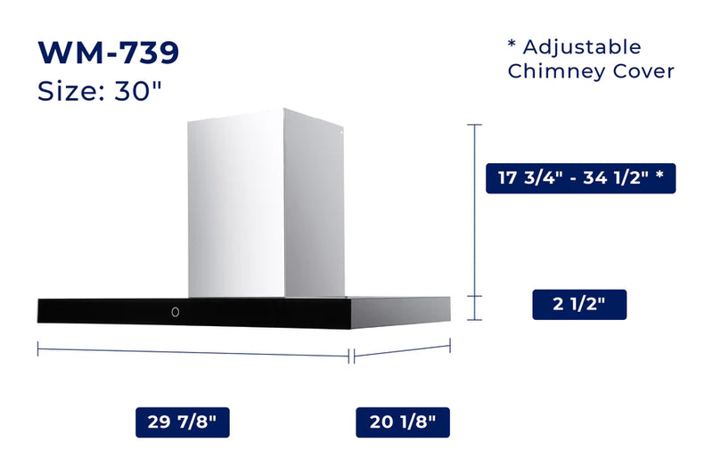 Hauslane WM-739 Chef Series 900 CFM Convertible Stainless Steel Wall-Mounted Range Hood