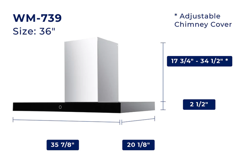 Hauslane WM-739 Chef Series 900 CFM Convertible Stainless Steel Wall-Mounted Range Hood