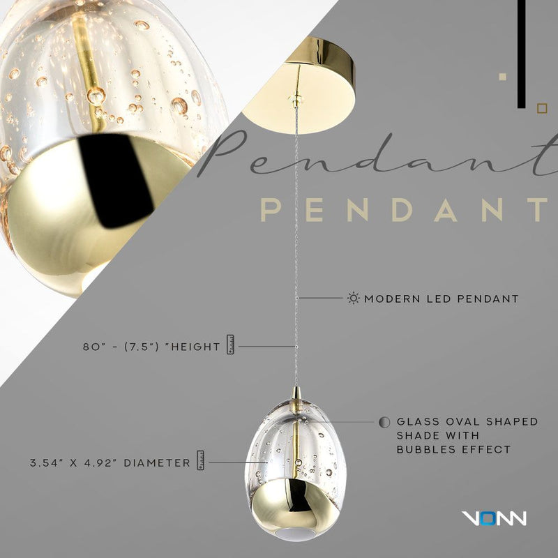 VONN Venezia 3.5" VAP2201GL Integrated LED Pendant Light - Gold