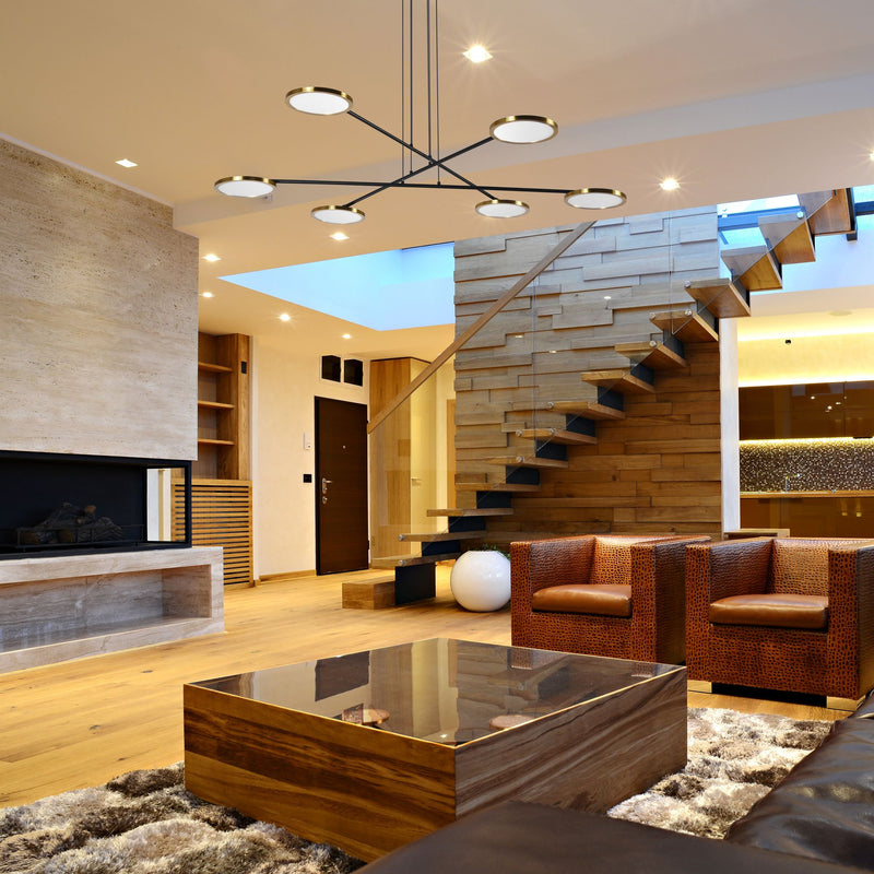 VONN Torino 39" VAC3196AB Integrated LED Chandelier with Rotating LED Disks in Antique Brass