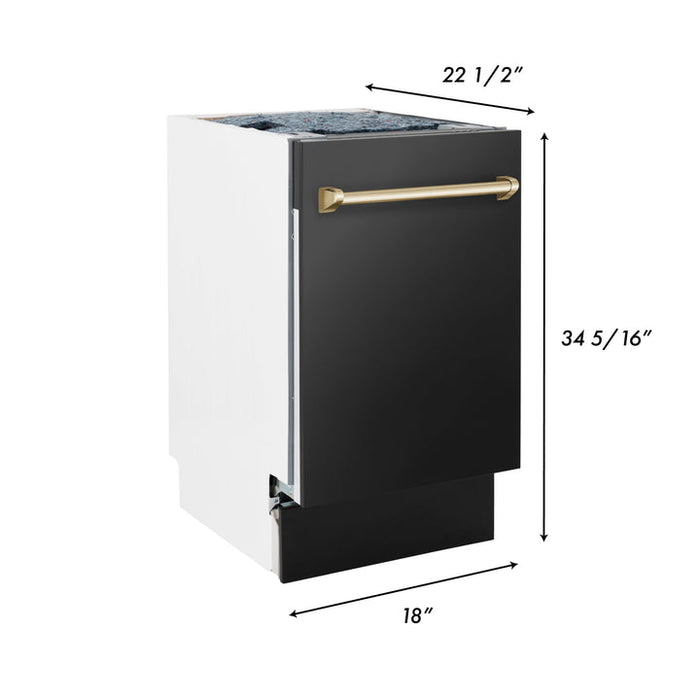 ZLINE Autograph Edition 18” Compact 3rd Rack Top Control Dishwasher in Black Stainless Steel 51dBa