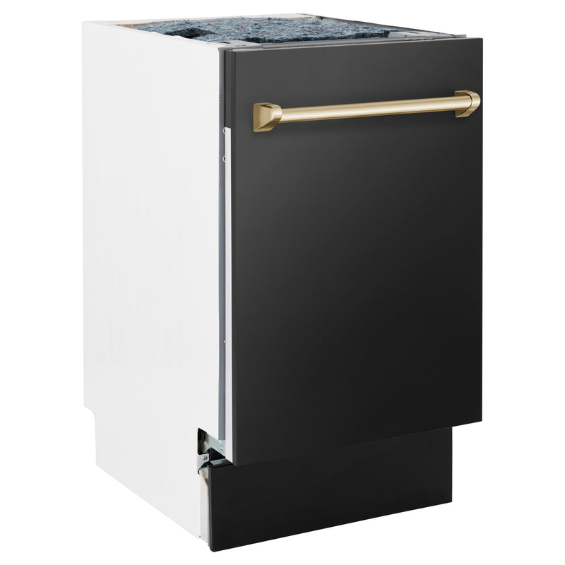 ZLINE Autograph Edition 18” Compact 3rd Rack Top Control Dishwasher in Black Stainless Steel 51dBa