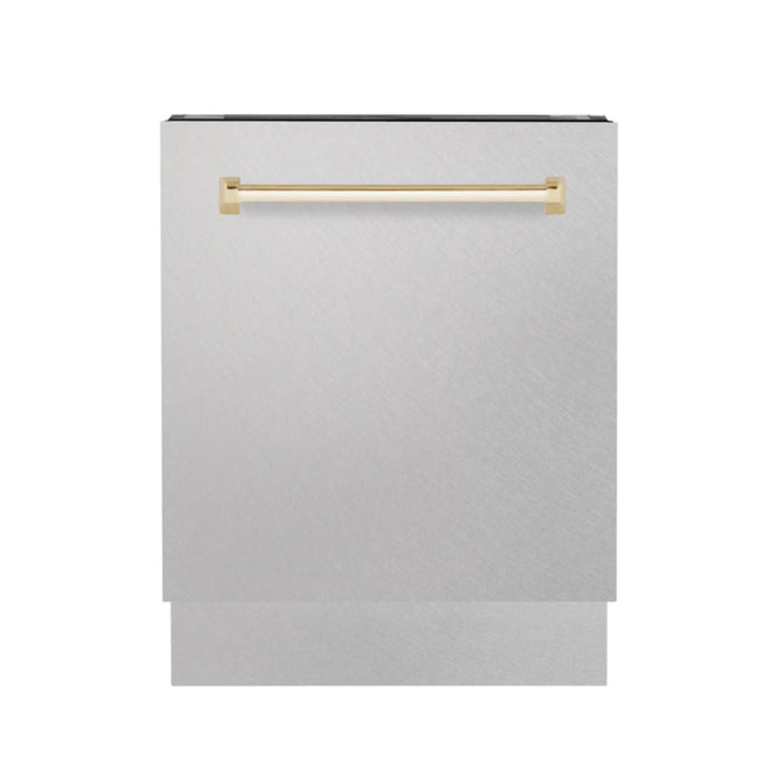ZLINE Autograph Edition 24in 3rd Rack Top Control Tall Tub Dishwasher in DuraSnow Stainless Steel with Accent Handle