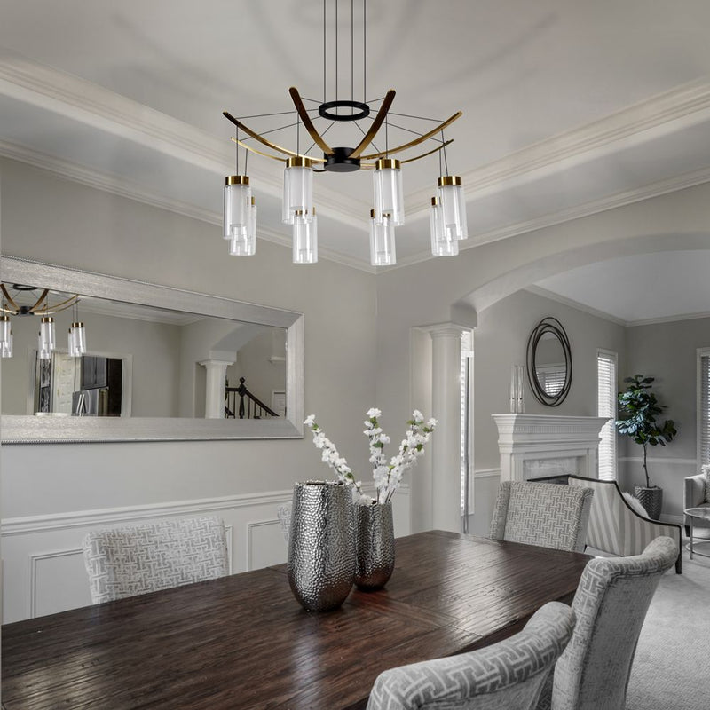 VONN Genoa 24" VAC3118BL Integrated LED Chandelier with 8 Glass Shades in Black