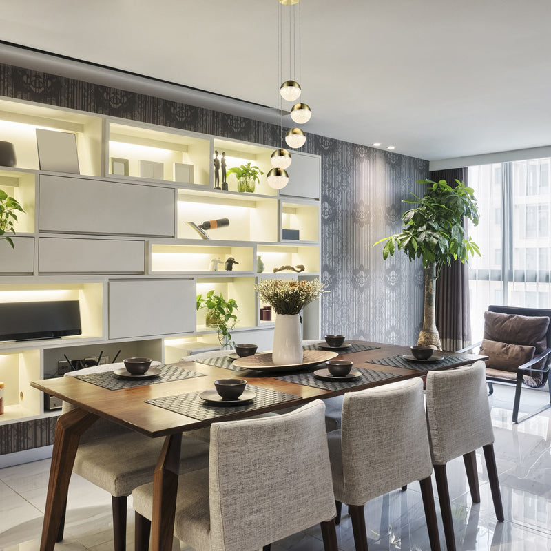 VONN Ravello 5-Light VAC3285BRS Integrated LED Chandelier with Globe Shades in Brass