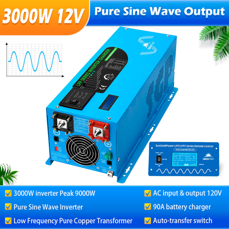 SunGoldPower 3000W DC 12V Pure Sine Wave Inverter With Charger