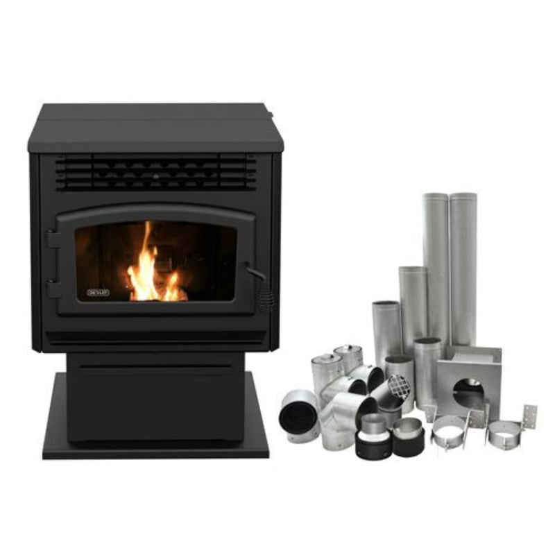 Drolet Eco-55 Pellet Stove with 4" Basement Venting Kit DP00070KVB