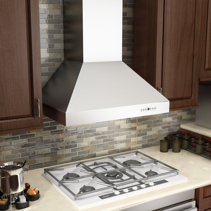 ZLINE Professional Convertible Vent Wall Mount Range Hood in Stainless Steel with Crown Molding (667CRN)