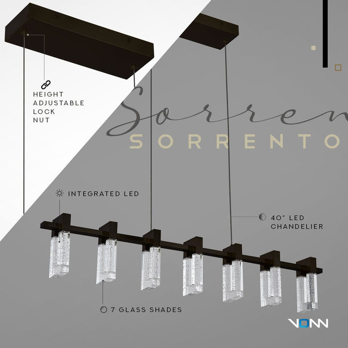 VONN Sorrento 40" VAC3137BL Integrated LED Linear Chandelier with 7 Shades in Black