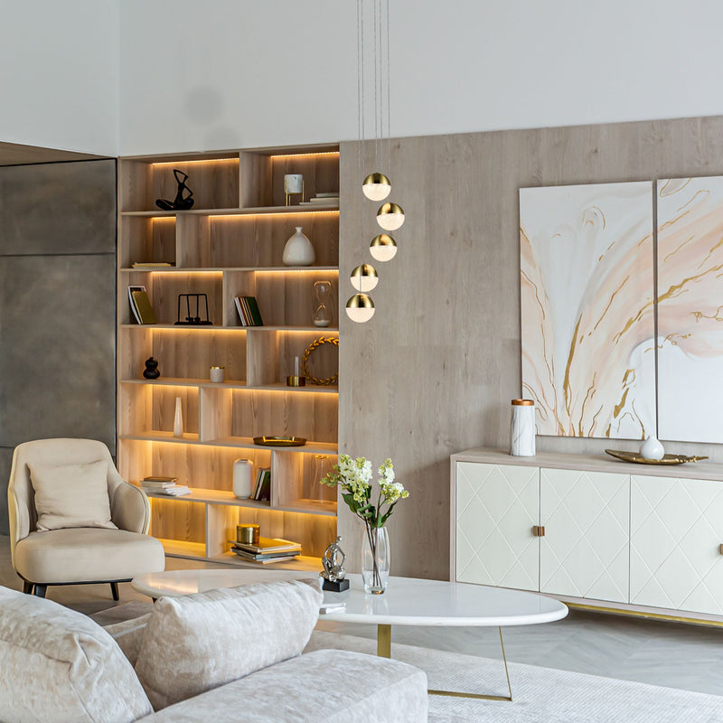VONN Ravello 5-Light VAC3285BRS Integrated LED Chandelier with Globe Shades in Brass
