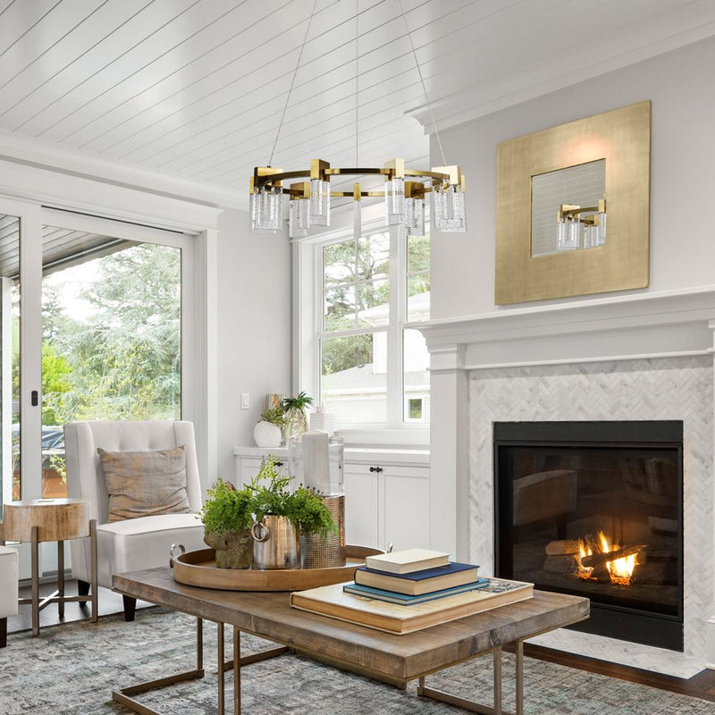 VONN Sorrento 27" VAC3139AB Integrated LED Circular Chandelier with 9 Shades in Antique Brass