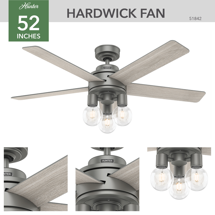 Hunter Hardwick 52-inch Matte Silver Ceiling Fan with LED Lights
