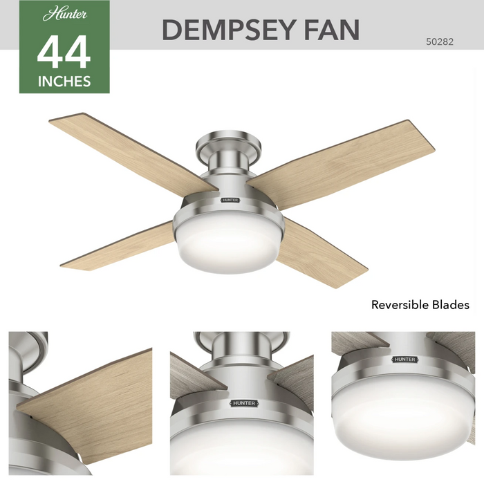 Hunter 44-Inch Dempsey Brushed Nickel Low Profile Ceiling Fan
