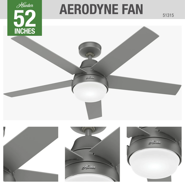 Hunter 52-inch Aerodyne Matte Silver Ceiling Fan with LED Light