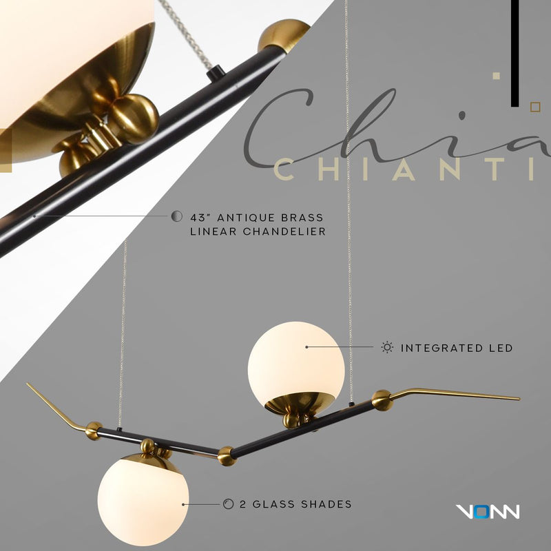 VONN Chianti 43" VAC3122AB Integrated LED Chandelier in Antique Brass