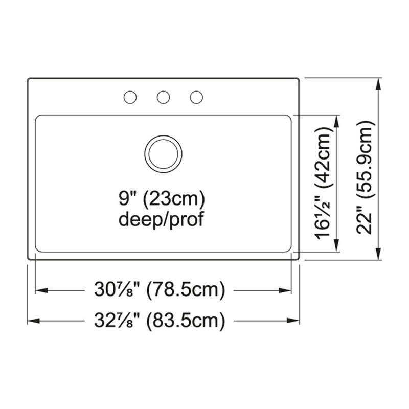 Kindred Brookmore  33" Drop In 3-Hole Single Bowl Stainless Steel Kitchen Sink BSL2233-9-3N