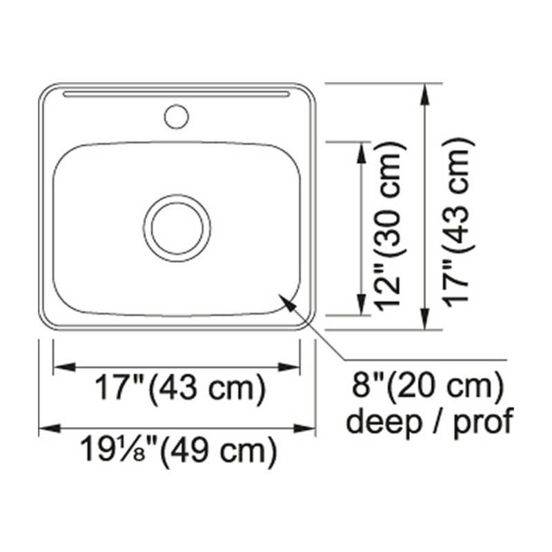 Kindred Steel Queen 19" Drop In 1-Hole Single Bowl Prep/Bar Sink QSL1719-8-1N