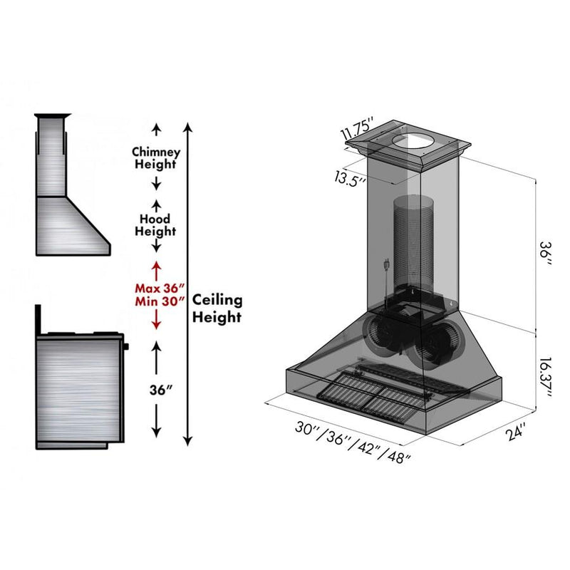 ZLINE 655-HBXXX Designer Series 500 CFM Wall Mount Range Hood