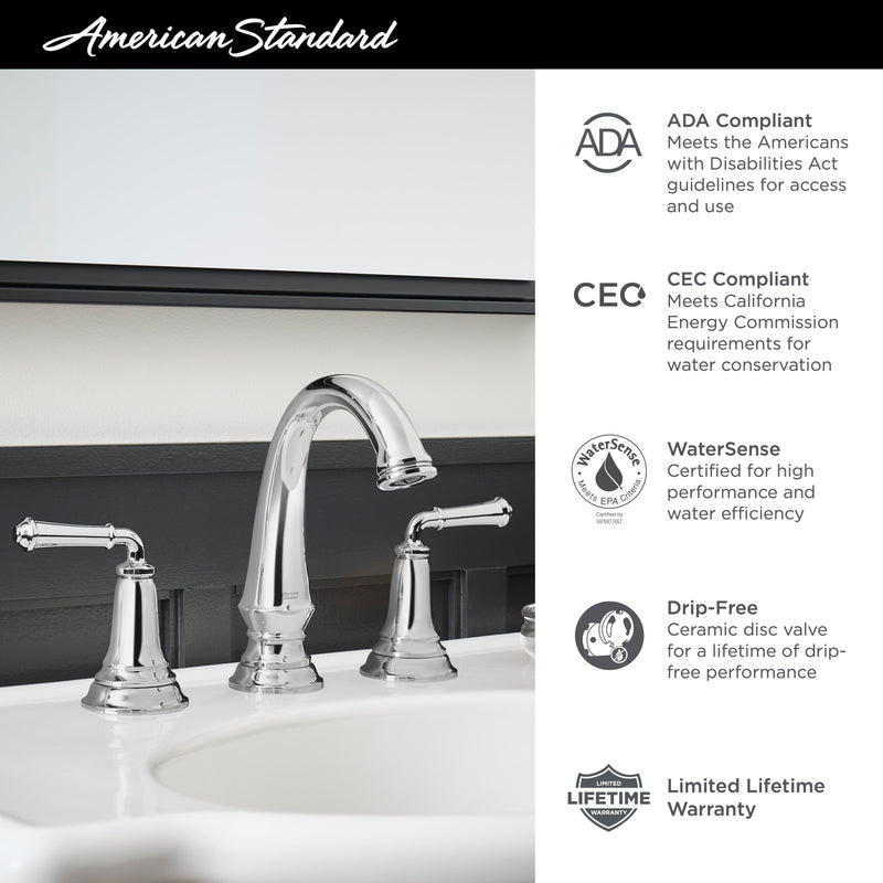 American Standard Delancey 8-Inch Widespread 2-Handle Bathroom Faucet 1.2 gpm/4.5 L/min With Cross Handles