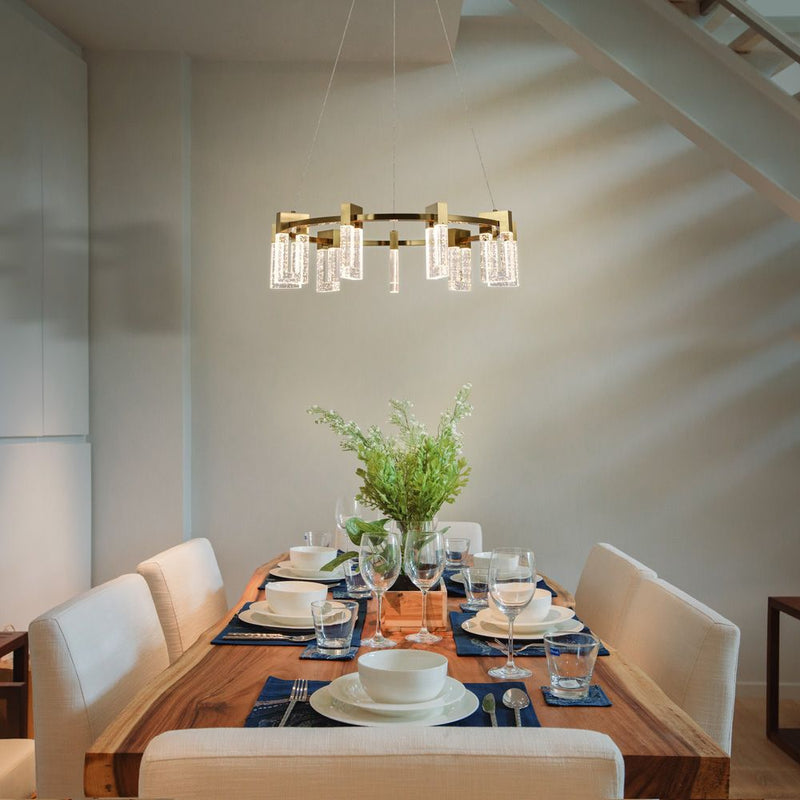 VONN Sorrento 27" VAC3139AB Integrated LED Circular Chandelier with 9 Shades in Antique Brass