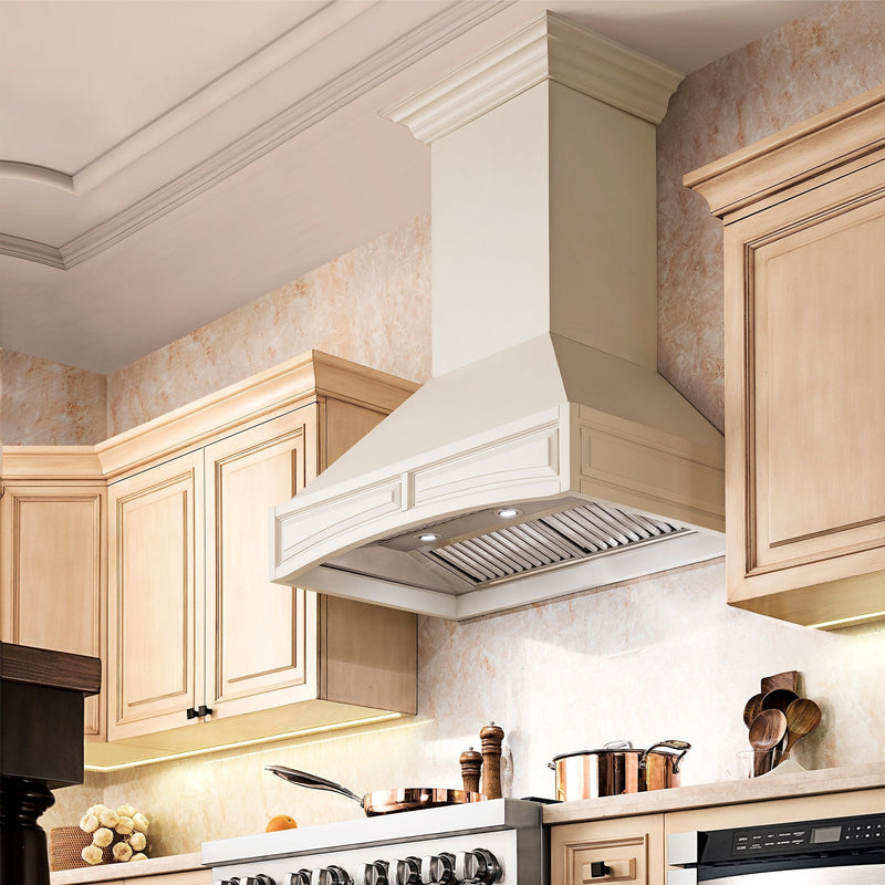 ZLINE Wooden Wall Mount Range Hood in White - Includes Motor