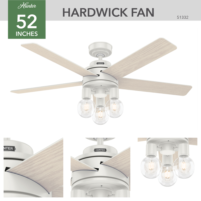 Hunter Hardwick 52-inch Fresh White Ceiling Fan with LED Lights