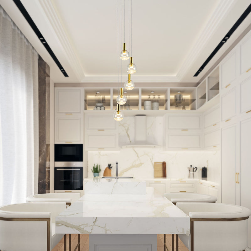 VONN Sienna 5-Light VAC3185BRS Integrated LED Chandelier with Globe Shades - Brass