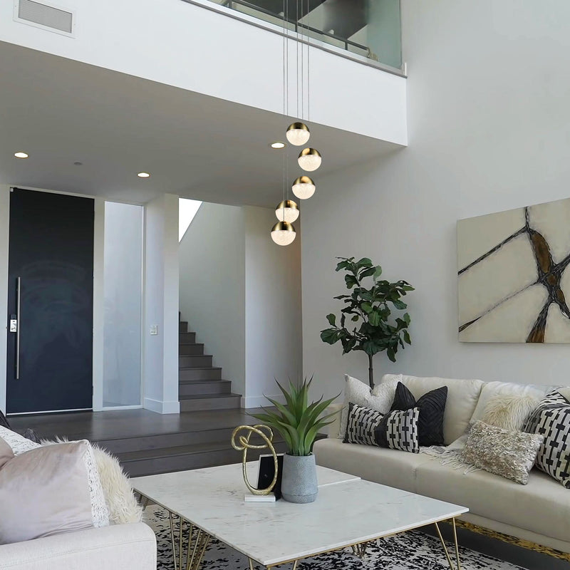 VONN Ravello 5-Light VAC3285BRS Integrated LED Chandelier with Globe Shades in Brass