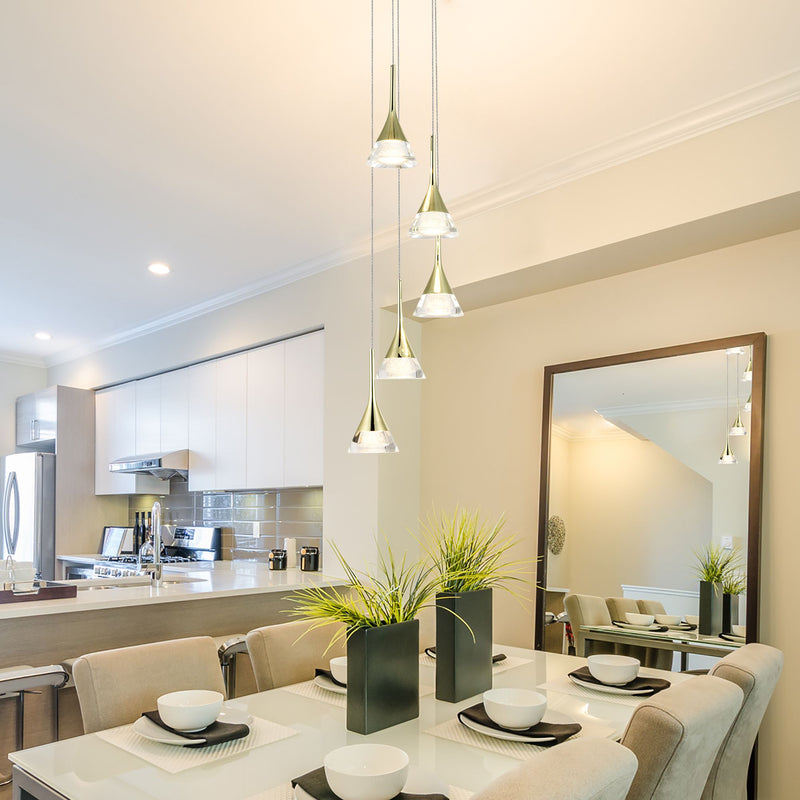 VONN Amalfi 5-Light VAC3215GL Integrated LED Chandelier with Cone Shades in Gold
