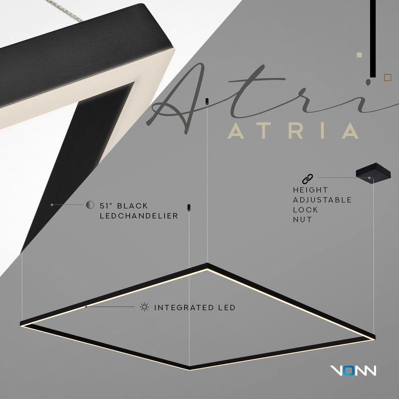 VONN Atria 51" VMCP35551BL Modern Square LED Chandelier with Suspension Cables in Black