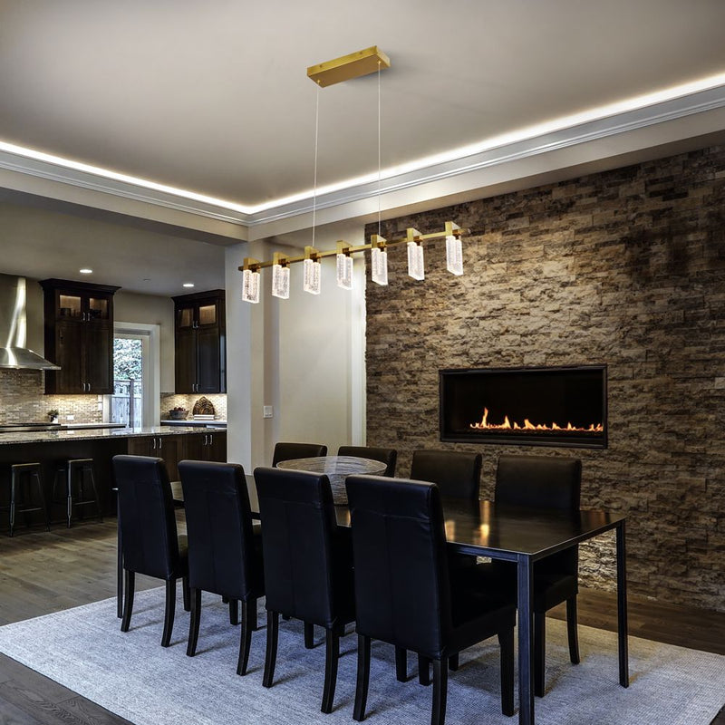 VONN Sorrento 40" VAC3137AB Integrated LED Linear Chandelier with 7 Shades in Antique Brass