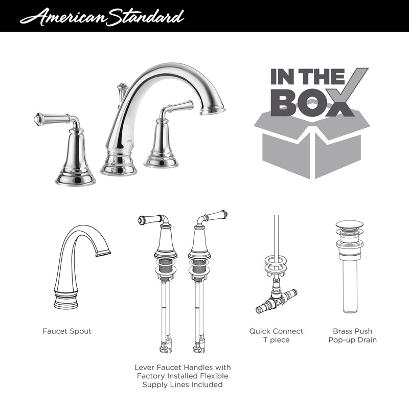 American Standard Delancey 8-Inch Widespread 2-Handle Bathroom Faucet 1.2 gpm/4.5 L/min With Lever Handles